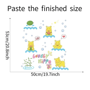 Detailed size chart for lovely cartoon hippo wall stickers with dimensions 53x50 cm
