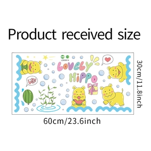 Sheet layout of cartoon hippo wall stickers with 60x30cm size measurements