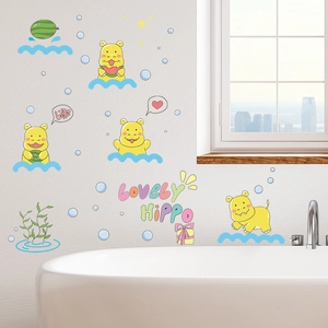 Cartoon Hippo Wall Sticker Waterproof PVC Decal For Bathroom Kids Room Home Decoration Cute Animal Pattern Wall Art