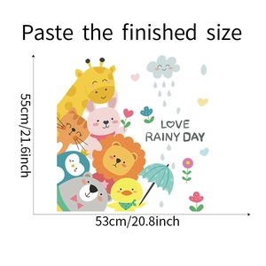 Detailed dimensions of cartoon lion and giraffe wall decals for kids room decor