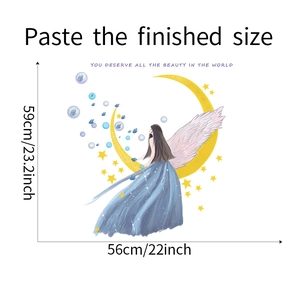 Detail of cartoon moon princess wall sticker with 59x56cm dimensions indicated