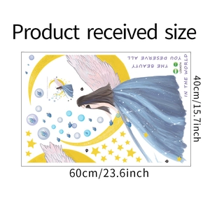 Detailed sheet size 40x60cm of cartoon princess on moon wall sticker in PVC material