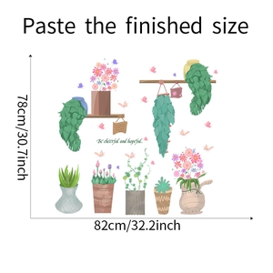 Guide des dimensions des stickers muraux plantes montrant 82cm de large et 78cm de haut