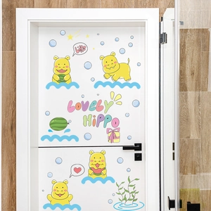 Cartoon hippo wall stickers for kids room with lovely hippo text and green watermelon