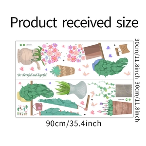 Tableau détaillé des tailles pour stickers muraux de succulentes en deux pièces de 30x90cm