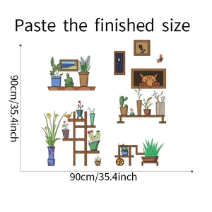 Detailed dimensions showing the finished 90cm size of retro potted plant wall stickers