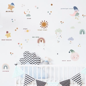 Boho sun moon star wall decals in Morandi colors for nursery and kids room decor