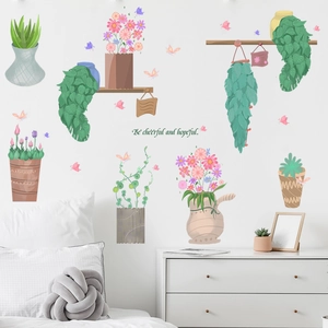 Stickers muraux de plantes vertes en pot pour déco maison avec citation inspirante