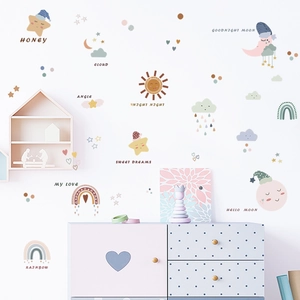 Cartoon Moon Star Rainbow Wall Sticker For Kids Room Removable PVC Weather Theme Decal For Nursery Bedroom Decoration