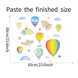Detailed sheet of cartoon wall stickers with hot air balloons, moons and planes 60x60cm