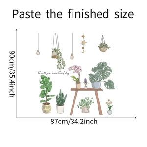 Detailed size guide for the self-adhesive succulent wall decal measuring 87cm by 90cm