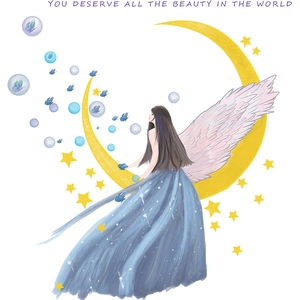 Cartoon moon princess butterfly wall sticker for children's room with blue fairy wings