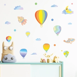 Cartoon hot air balloon and rocket wall decals for nursery room decoration