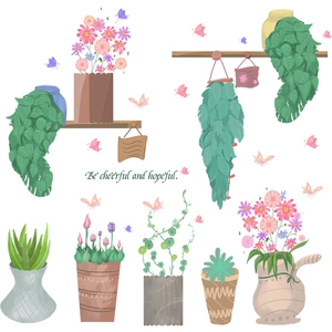 Stickers muraux aquarelle plantes grasses et papillons pour décoration intérieure