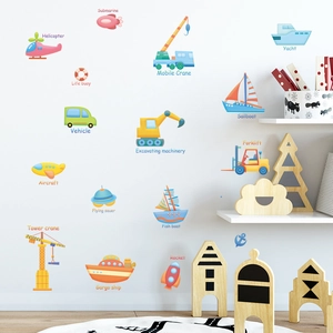 Cartoon Transportation Wall Stickers PVC Vehicles Planes Ships Decorative Decals For Kids Room Nursery Kindergarten Home Decor
