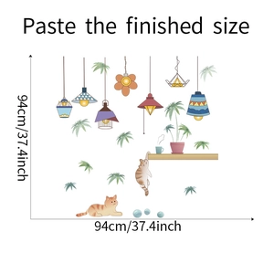 Dimensioni finali dell'adesivo murale da 94 cm con gatti carini e piante appese