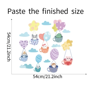 Detailed view of kids wall decals featuring animals in tea cup hot air balloons