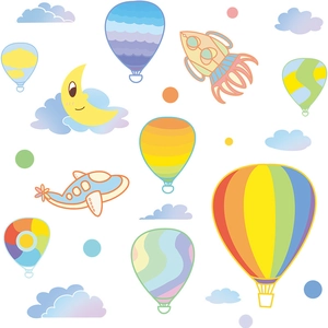 Cartoon hot air balloon and moon wall stickers for kids room nursery wall decoration