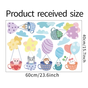 Detailed sheet size 60x40cm of cartoon animals hot air balloon PVC wall stickers