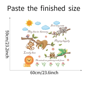 Cartoon animal wall decal set for kids room showing 60x59cm product dimensions