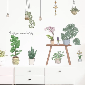 Self-adhesive pastoral succulent plant wall decals for modern home living room decoration