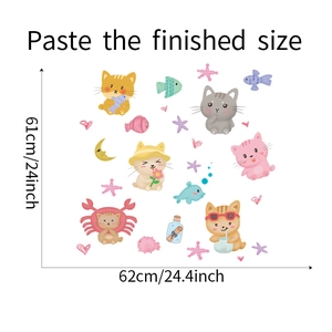 Stickers muraux chat et mer montrant la taille de la disposition de 62cm par 61cm