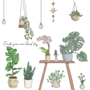 Garden style succulent and green plant wall stickers with Create your own Good day text