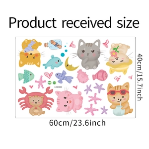 Détail de la planche 60x40cm de stickers muraux auto-adhésifs chats et crabes mignons