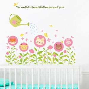 Stickers muraux fleurs et animaux de dessins animés avec citation pour chambre d'enfant
