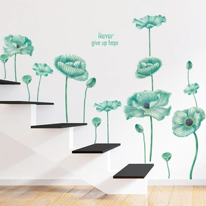 Green lotus leaf floral wall stickers with motivational text for home wall decor