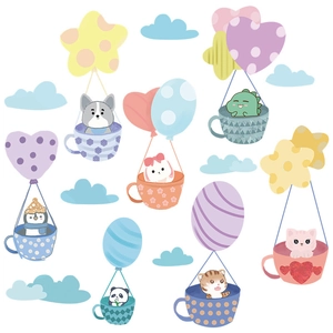 Cartoon animal hot air balloon wall stickers for kids room nursery home wall decoration