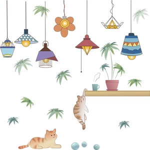 Adesivi murali con gatti carini e piante pensili per decorazioni interne domestiche