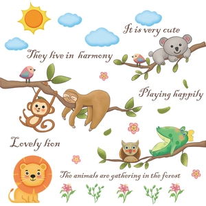 Cartoon forest animals wall decals with cute lions and koalas for nursery decor