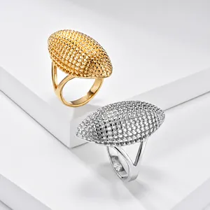 Anillo Ovalado de Acero Inoxidable de Alta Calidad con Diseño Hueco para Mujer Moda Anillo de Cúpula Grande Joyería Geométrica Regalo