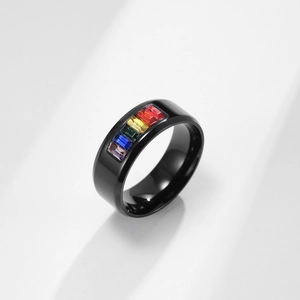 Anello in Acciaio al Titanio con Strass Arcobaleno Unisex Pride LGBTQ Minimalista Lucidato Gioielli di Moda Regalo