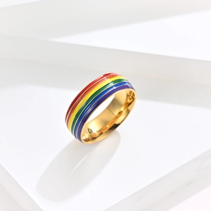Rainbow Striped Stainless Steel Ring Pride LGBT Band For Men Women Unisex Fashion Hand Jewelry Niche Personality Finger Ring
