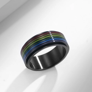Anillo Spinner de Acero Inoxidable para Hombres Mujeres Esmalte Arco Iris Pride LGBTQ Banda Rotatoria Alivio del Estrés Joyería Regalo