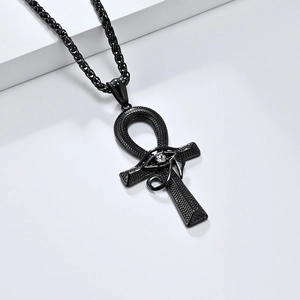 Collana con pendente a croce Ankh nera hip hop con design Occhio di Horus e catena