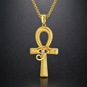 Collana con Ciondolo a Croce di Ankh Occhio di Horus in Acciaio Inossidabile per Uomo Donna Hip Hop Gotico Gioielli