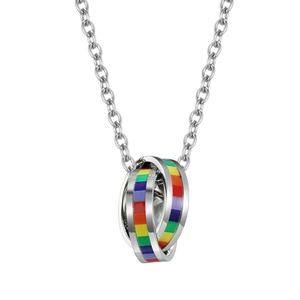 Rainbow interlocking triple circle pendant necklace made of polished stainless steel
