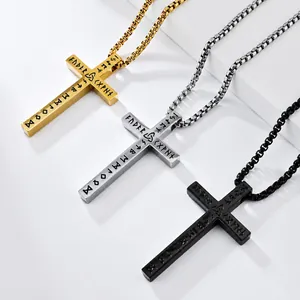 Collier croix runes vikings nordiques en or, argent et acier titane noir mat