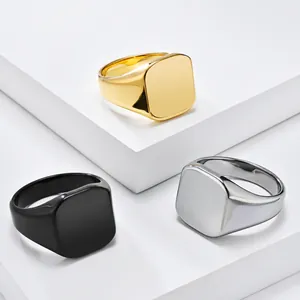 Minimalistischer Herren Siegelring Edelstahl Quadratisch Poliert Einfarbig Fingerring Mode Geometrischer Schmuck Geschenk