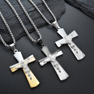Vintage Stainless Steel Cross Pendant Necklace For Men Religious Jesus Crucifix Pendant Jewelry Gift For Boys Husband