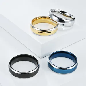Bague Anneau en Acier Inoxydable Bicolore Poli Miroir Pour Hommes Femmes Bijoux Simples Élégants Polyvalents Quotidien Cadeau