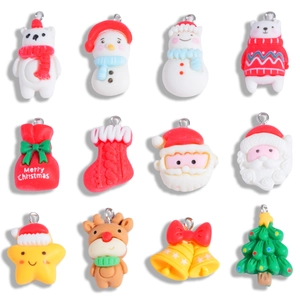 Christmas Resin Charms Cute Santa Snowman Reindeer Tree Pendant For Jewelry Making Earrings Necklace Keychain Ornaments Accessory