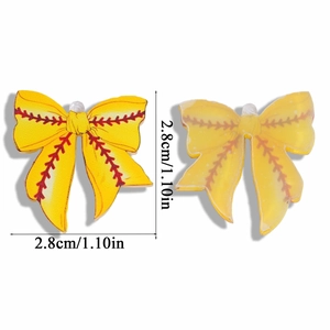 Detail of 2.8cm acrylic baseball bow pendants in solid and translucent styles