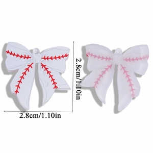 Baseball style white acrylic bow pendants for DIY jewelry and keychain making