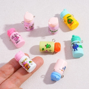 Colorful resin mini water bottle charms with cute cartoon designs for DIY crafts