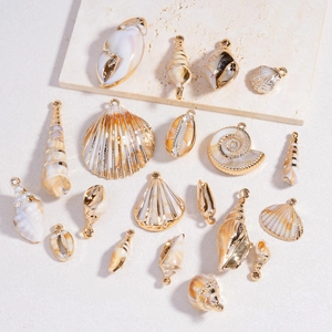 Golden edge sea shell pendants in various natural ocean shapes for DIY jewelry making