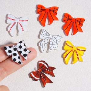 Acrylic sports bow pendants with soccer and basketball patterns for DIY jewelry making
